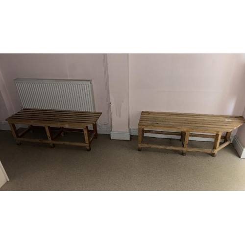 64 - X4 WOODEN BENCHES, LARGEST 175CM (L) X 46CM (H) X 42CM (D)