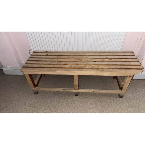 64 - X4 WOODEN BENCHES, LARGEST 175CM (L) X 46CM (H) X 42CM (D)