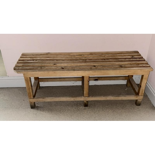 64 - X4 WOODEN BENCHES, LARGEST 175CM (L) X 46CM (H) X 42CM (D)