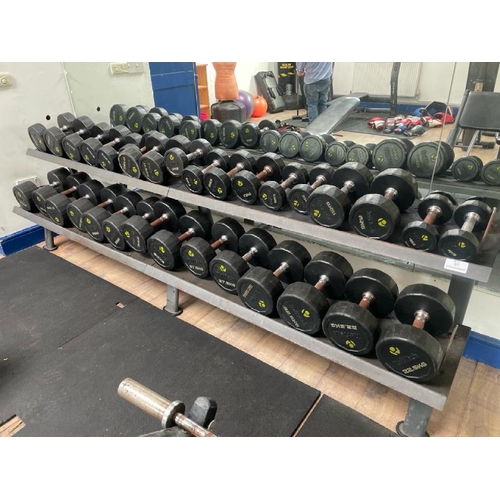 97 - TUFFTECH DUMBELL SET AND RACK, TO INCLUDE X16 PAIRS OF DUMBELLS FROM 4KG TO 40KG, APPROX OVERALL MEA... 