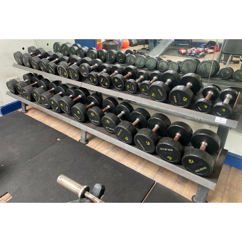 97 - TUFFTECH DUMBELL SET AND RACK, TO INCLUDE X16 PAIRS OF DUMBELLS FROM 4KG TO 40KG, APPROX OVERALL MEA... 