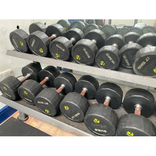 97 - TUFFTECH DUMBELL SET AND RACK, TO INCLUDE X16 PAIRS OF DUMBELLS FROM 4KG TO 40KG, APPROX OVERALL MEA... 