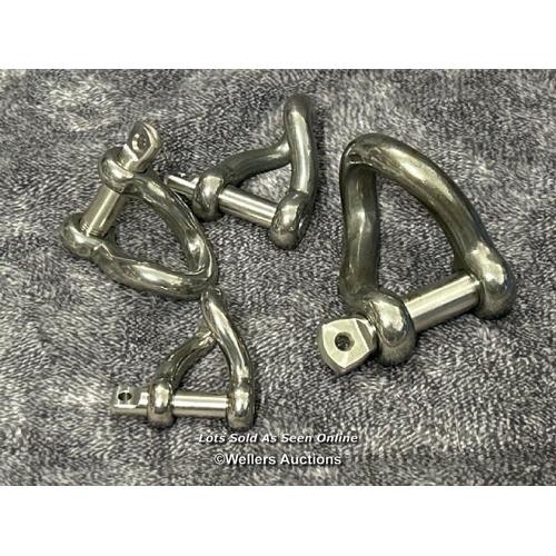 836 - X4 VARIOUS STAINLESS STEEL TWISTED SHACKLES