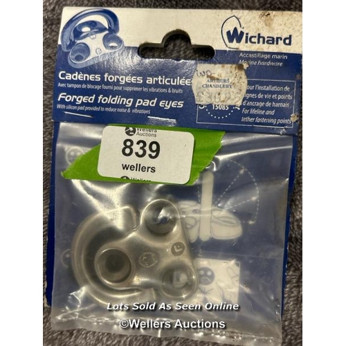 839 - NEW WICHARD FOLDING PAD EYE LOAD RATED 1440KG