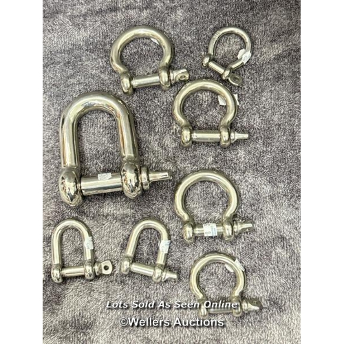 849 - VARIOUS STAINLESS STEEL D AND BOW SHACKLES