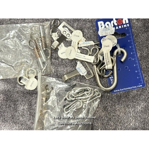 854 - VARIOUS S-HOOKS, CLIPS AND PINS