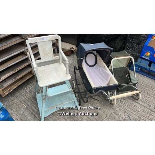 8023 - 2X ANTIQUE BUGGIES / 1X ANTIQUE HIGHCHAIR