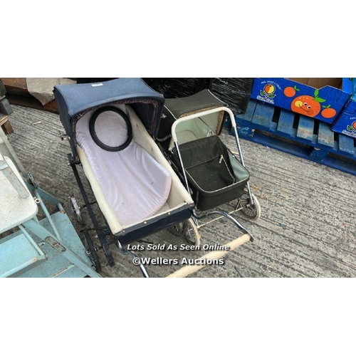 8023 - 2X ANTIQUE BUGGIES / 1X ANTIQUE HIGHCHAIR