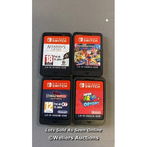 9675 - X4 NINTENDO SWITCH GAMES INCL. MARIO ODYSSEY, MARIO KART 8, ASSASSINS CREED THE REBEL COLLECTION AND... 