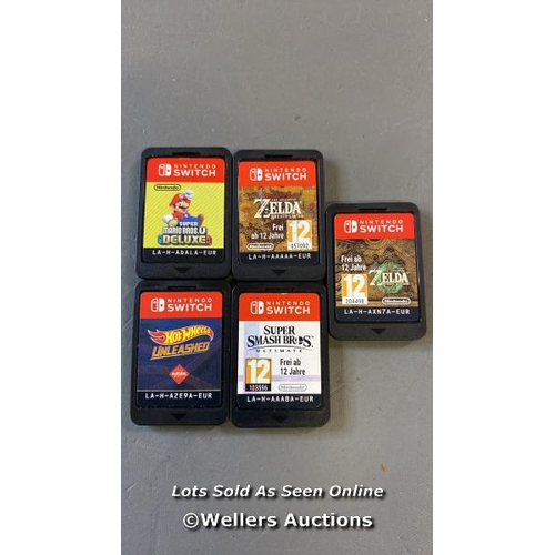 9677 - X5 NINTENDO SWITCH GAMES INCL. ZELDA BREATH OF THE WILD AND TEARS OF THE KINGDOM, SUPER MARIO DELUXE... 