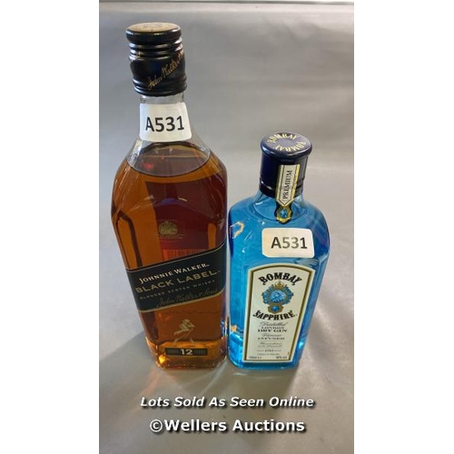 9751 - X1 NEW JOHNNIE WALKER BLACK LABEL WHISKY 40% VOL. 1L AND X1 NEW BOMBAY SAPPHIRE GIN 40% VOL. 700ML