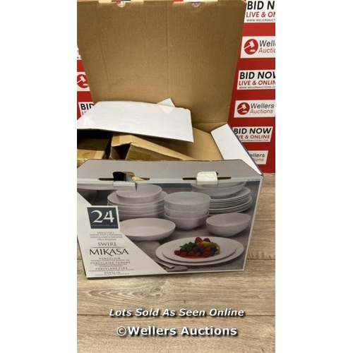 210 - MIKASA SWIRL PORCELAIN DINNERWARE SET, 24 PIECE / MINIMAL SIGNS OF USE / E10