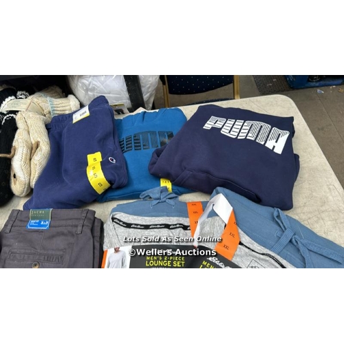 7172 - SELECTION OF NEW AND AS FOUND CLOTHING INCL. PUMA, ORVIS AND CHAMPION / MIXED SIZES