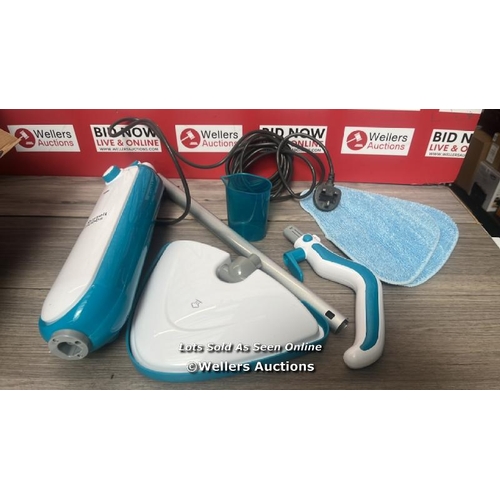 7411 - RUSSELL HOBBS RHSM1001-G STEAM AND CLEAN STEAM MOP WHITE & AQUA - FREE 2 YEAR GUARANTEE / POWERS UP ... 