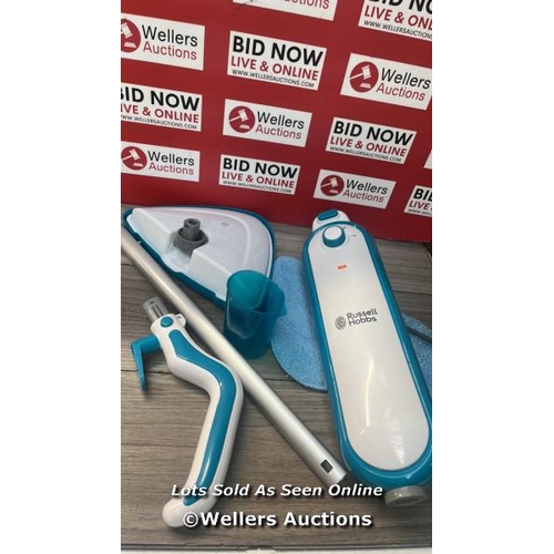 7414 - RUSSELL HOBBS RHSM1001-G STEAM AND CLEAN STEAM MOP WHITE & AQUA - FREE 2 YEAR GUARANTEE / POWERS UP ... 