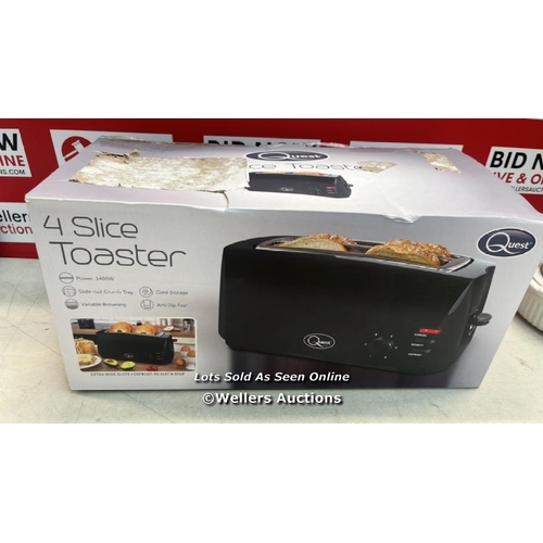 7465 - QUEST 4 SLICE TOASTER BLACK - EXTRA WIDE LONG SLOTS FOR CRUMPETS AND BAGELS - 6 SETTINGS - REHEAT AN... 