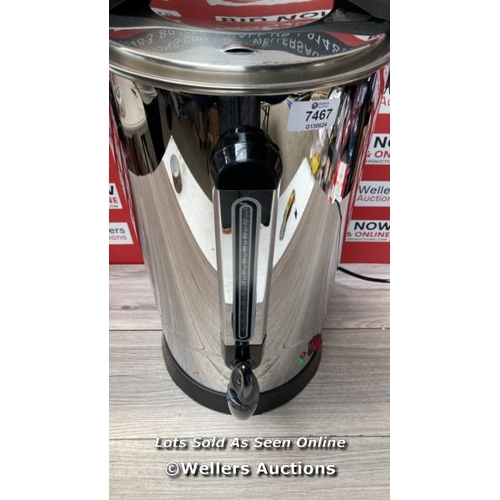 7467 - DAEWOO 20-LITRE CAPACITY URN BOILER, STAINLESS STEEL LID AND BASE WITH LOCKABLE LID, EXTERNAL WATER ... 