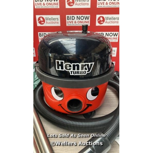 7489 - HENRY TURBO VACUUM CLEANER / POWERS UP / ABSOLUTE MINIMAL SIGNS OF USE WITH SEALED ITEMS INSIDE BOX ... 