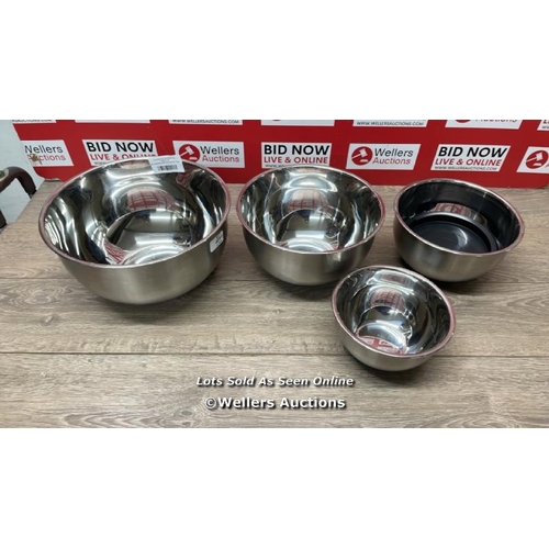 4091 - MIU STAINLESS STEEL MIXING BOWL 8 PIECE SET WITH 3 GRATER ATTACHMENTS / MINIMAL SIGNS OF USE / A44