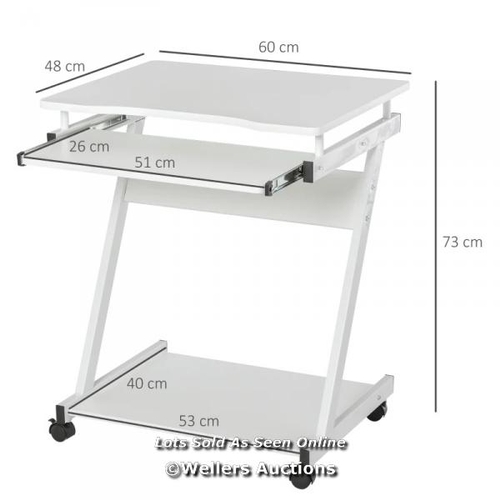 3110 - MOVABLE COMPUTER DESK WITH 4 MOVING WHEELS SLIDING KEYBOARD TRAY HOME OFFICE WORKSTATION WHITE / C