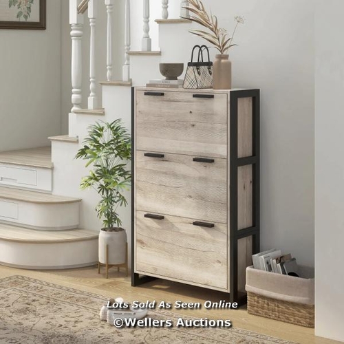 3113 - SHOE STORAGE CABINET WITH 3 FLIP DRAWERS ADJUSTABLE SHELF 18 PAIRS NARROW SHOE CUPBOARD FOR ENTRYWAY... 