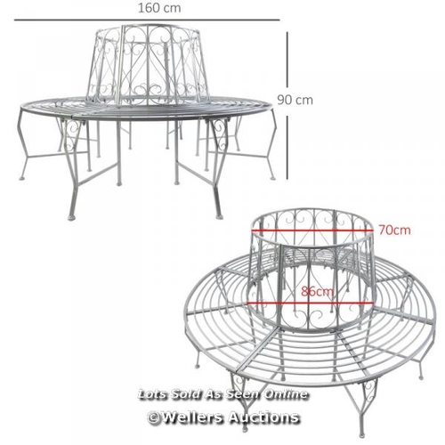 3124 - OUTSUNNY OUTDOOR GARDEN METAL ROUND TREE BENCH SEAT DIAMETER 160CM HEIGHT 90CM SILVER / C