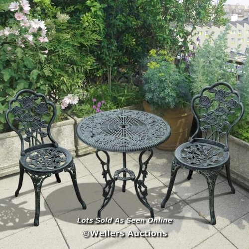 3133 - OUTSUNNY CAST ALUMINIUM OUTDOOR PATIO GARDEN BISTRO ELEGANT DESIGN TABLE CHAIR SET - GREEN / C