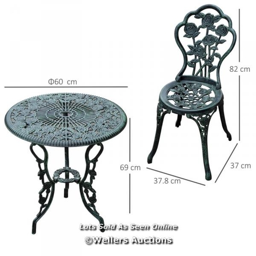 3133 - OUTSUNNY CAST ALUMINIUM OUTDOOR PATIO GARDEN BISTRO ELEGANT DESIGN TABLE CHAIR SET - GREEN / C