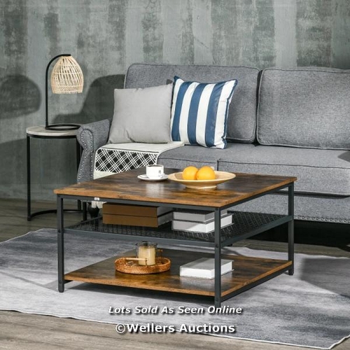 3135 - COFFEE TABLE, LIVING ROOM TABLE WITH 3-TIER STORAGE SHELVES, SQUARE TEA TABLE FOR HOME OFFICE, RUSTI... 