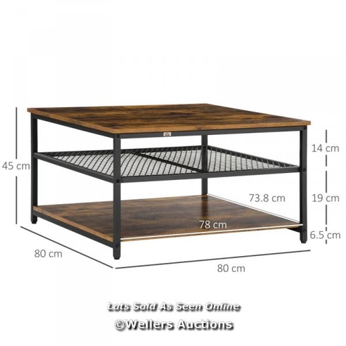 3135 - COFFEE TABLE, LIVING ROOM TABLE WITH 3-TIER STORAGE SHELVES, SQUARE TEA TABLE FOR HOME OFFICE, RUSTI... 