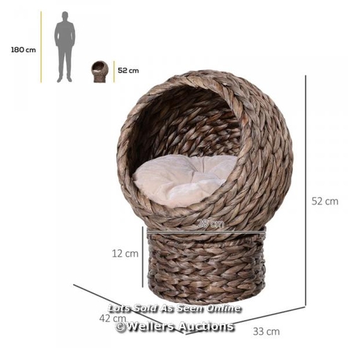 3137 - PAWHUT WICKER CAT BED, RAISED RATTAN CAT BASKET WITH CYLINDRICAL BASE, SOFT WASHABLE CUSHION, 42 X 3... 