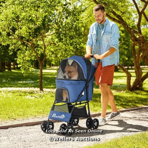 3138 - PAWHUT PET STROLLER, DOG CAT TRAVEL CARRIAGE, FOLDABLE CARRYING BAG WITH LARGE CARRIAGE, UNIVERSAL W... 