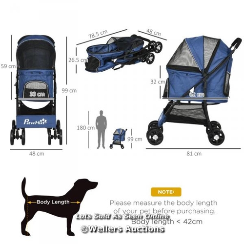 3138 - PAWHUT PET STROLLER, DOG CAT TRAVEL CARRIAGE, FOLDABLE CARRYING BAG WITH LARGE CARRIAGE, UNIVERSAL W... 