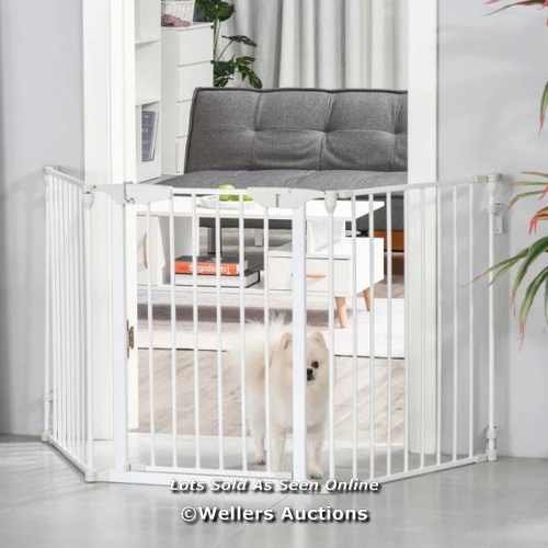 3140 - PAWHUT PET SAFETY GATE, 3 PANELS PLAYPEN FIREPLACE, METAL FENCE, STAIR BARRIER, ROOM DIVIDER W/ WALK... 