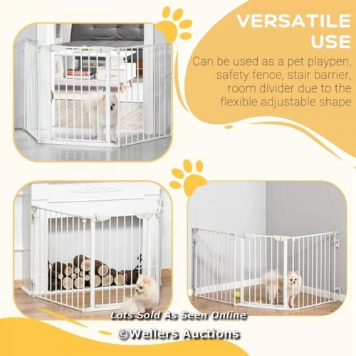 3140 - PAWHUT PET SAFETY GATE, 3 PANELS PLAYPEN FIREPLACE, METAL FENCE, STAIR BARRIER, ROOM DIVIDER W/ WALK... 