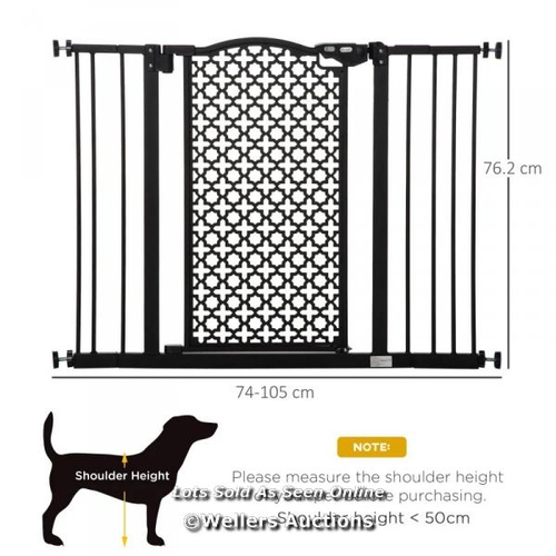 3141 - PAWHUT 74-105CM PET SAFETY GATE STAIR BARRIER, WITH AUTO CLOSE, DOUBLE LOCKING - BLACK / C