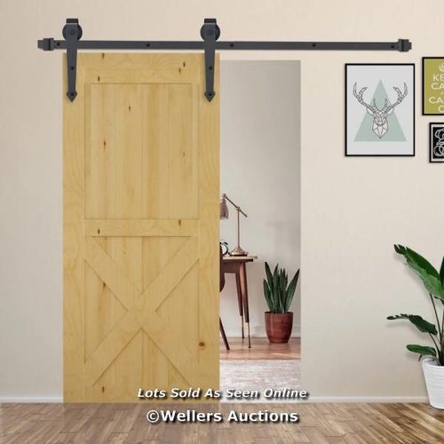 3159 - 6 FT SLIDING WOOD BARN DOOR STAINLESS STEEL SET / C