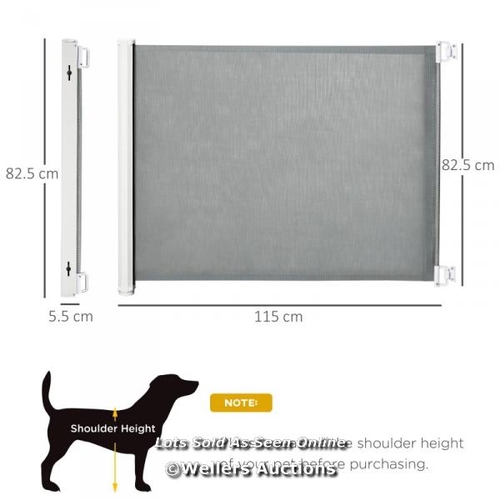 3167 - PAWHUT RETRACTABLE SAFETY GATE, DOG PET BARRIER, FOLDING PROTECTOR, FOR HOME, DOORWAY, STAIRS, 82.5H... 