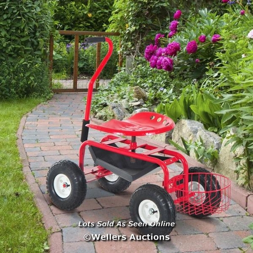 3170 - OUTSUNNY ADJUSTABLE ROLLING GARDEN CART OUTDOOR GARDENING PLANTING STATION TROLLEY SWIVEL GARDENER W... 