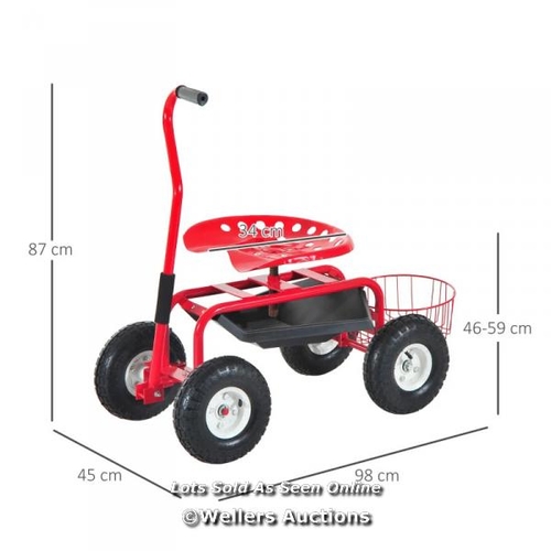 3170 - OUTSUNNY ADJUSTABLE ROLLING GARDEN CART OUTDOOR GARDENING PLANTING STATION TROLLEY SWIVEL GARDENER W... 