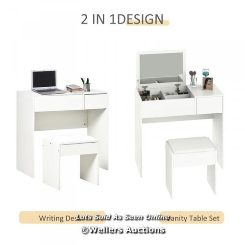 3177 - MAKEUP DESK WITH DRAWER, VANITY TABLE SET WITH FLIP-UP MIRROR AND CUSHIONED STOOL / C