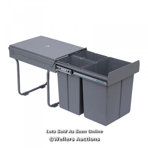 3184 - KITCHEN RECYCLE WASTE BIN PULL OUT SOFT CLOSE DUSTBIN RECYCLING CABINET TRASH CAN GREY (40L (1X20L+2... 