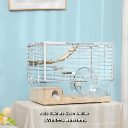 3192 - PAWHUT HAMSTER CAGE, GERBIL CAGE WITH WOODEN RAMP, EXERCISE WHEEL, FOOD BOWL / C