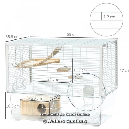 3192 - PAWHUT HAMSTER CAGE, GERBIL CAGE WITH WOODEN RAMP, EXERCISE WHEEL, FOOD BOWL / C