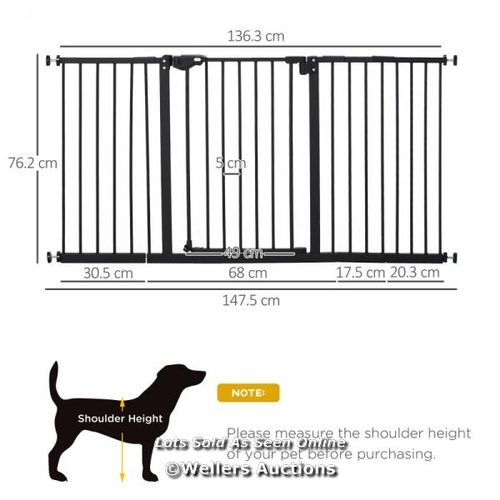 3195 - PAWHUT DOG GATE STAIR GATE PRESSURE FIT PETS BARRIER AUTO CLOSE FOR DOORWAY HALLWAY, 74-148CM WIDE A... 