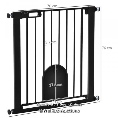 3197 - PAWHUT DOG GATE WITH CAT FLAP PET SAFETY GATE BARRIER, STAIR PRESSURE FIT, AUTO CLOSE, DOUBLE LOCKIN... 