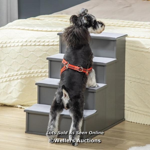 3202 - PAWHUT 4-STEP WOODEN PET STAIR STEPS WITH SOFT SHORT PLUSH CUSHIONS DOG LADDER FOR BED / C