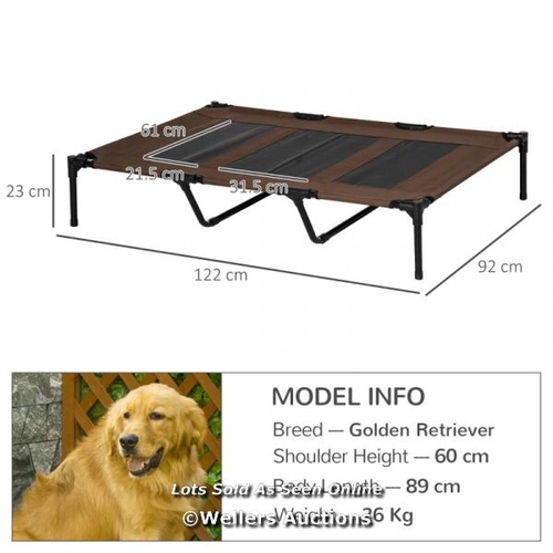 3207 - PAWHUT RAISED DOG BED COOLING ELEVATED PET COT WITH BREATHABLE MESH FOR INDOOR OUTDOOR USE BROWN, XX... 