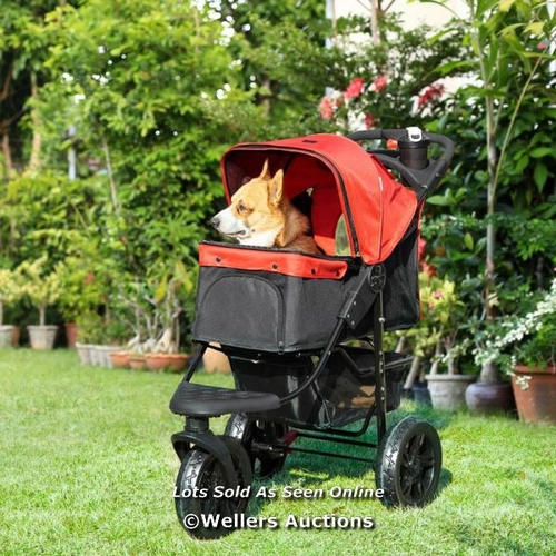 3216 - PAWHUT DOG STROLLER, FOLDING PET STROLLER, 3 WHEEL DOG JOGGER TRAVEL CARRIER WITH ADJUSTABLE CANOPY,... 