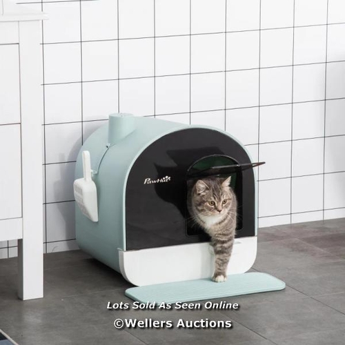 3217 - PAWHUT HOODED CAT LITTER BOX, KITTEN LITTER TRAY, WITH LID, SCOOP, FILTER, FLAP DOOR / C